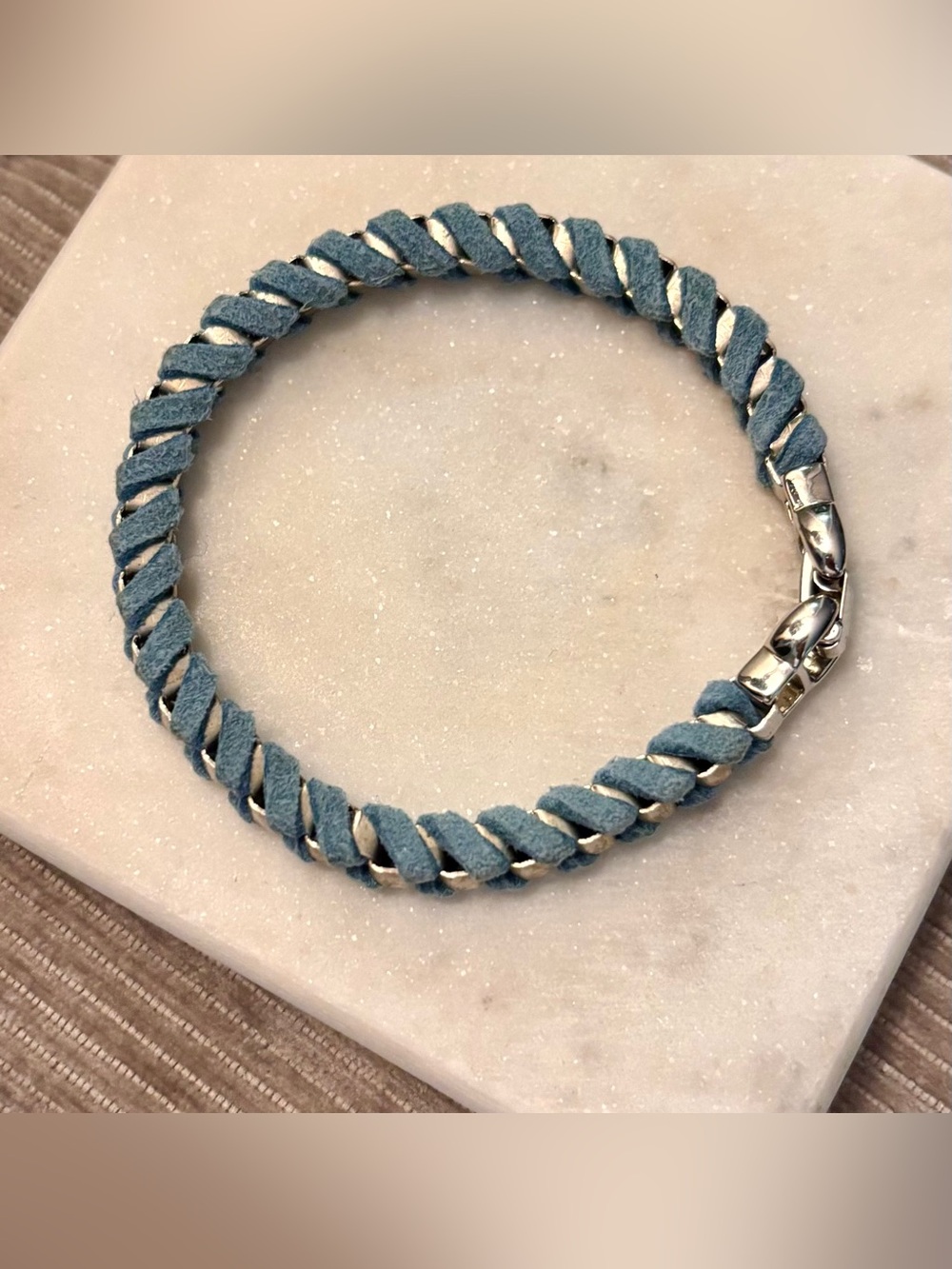 Lia Sophia Silver & Slate Blue Suede Braided Twist Cord Bracelet